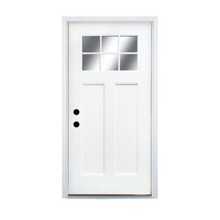 FRAMEWELL 36 x 80 Fiberglass Entry Door with Brickmould, Hand Inswing White Primed door K01-36BW