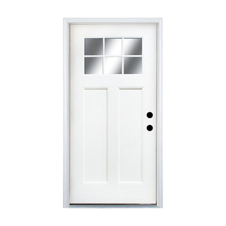 FRAMEWELL 36 x 80 Fiberglass Entry Door with Brickmould, Hand Inswing White Primed door K01-36BW
