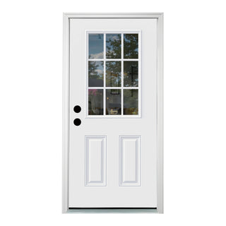 FRAMEWELL 36 x 80 Fiberglass Entry Door with Brickmould, Primed Wooden Grain