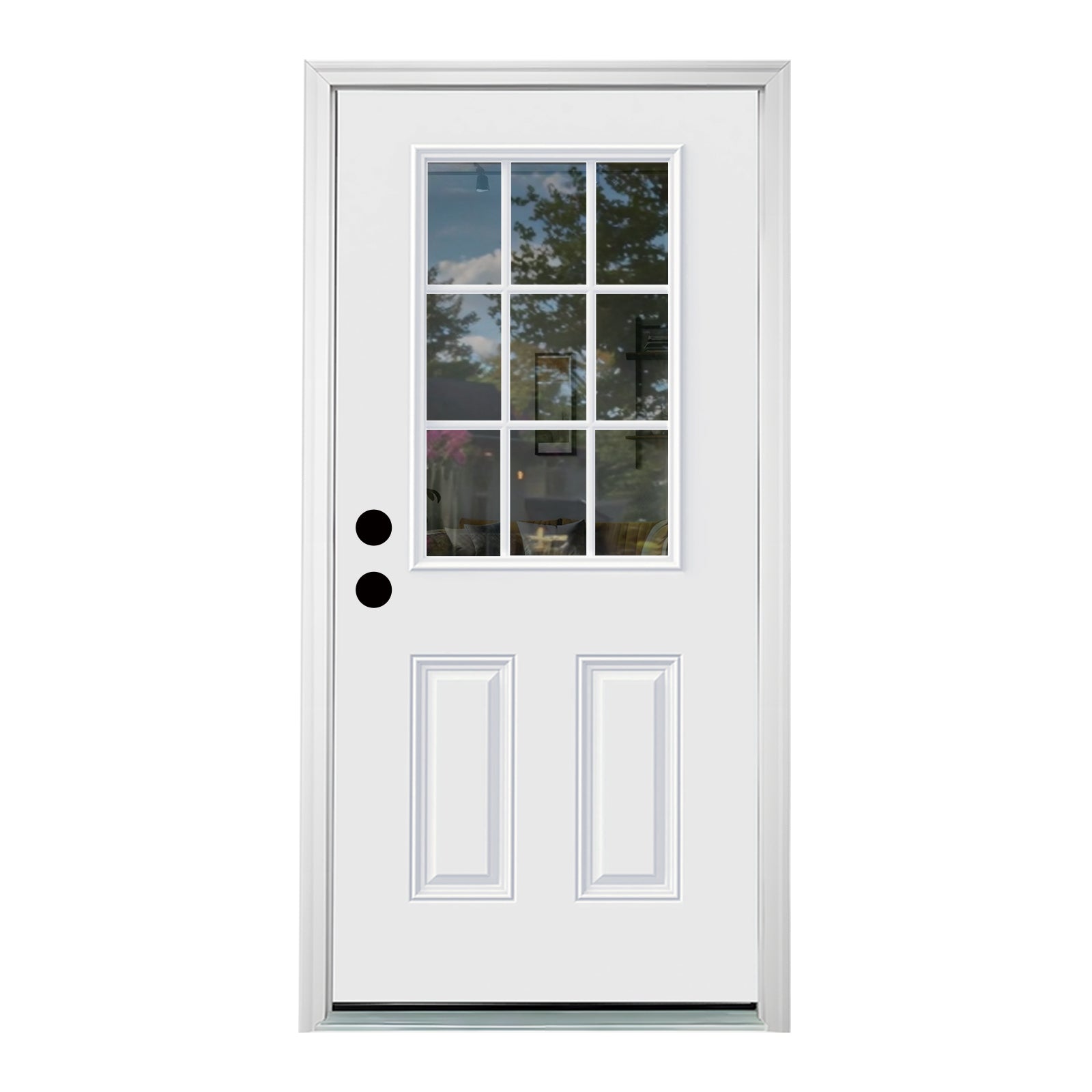 FRAMEWELL 36 x 80 Fiberglass Entry Door with Brickmould, Primed Wooden Grain