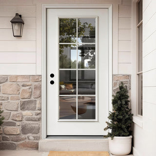 Framewell 36x80 Smooth Fiberglass Entry Door, 8-Lite Low-E Glass with Knock-Down Design