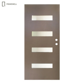 Contemporary Modern 4-Lite Fiberglass Entry Door Slab – Pre-Bored with Privacy Glass