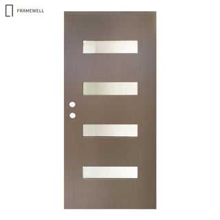 Contemporary Modern 4-Lite Fiberglass Entry Door Slab – Pre-Bored with Privacy Glass