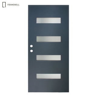Contemporary Modern 4-Lite Fiberglass Entry Door Slab – Pre-Bored with Privacy Glass