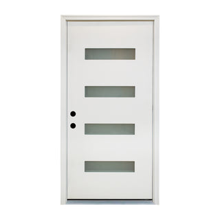 FRAMEWELL 36 x 80 Fiberglass Entry Door with Brickmould, High Quality Vinyl Frame, K04K05-36BW