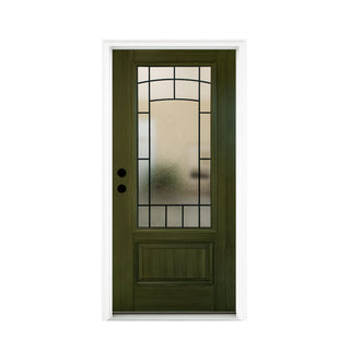 FRAMEWELL 36in x 80in Wrought Iron Frosted Glass Smooth Brush Stained Fiberglass Door