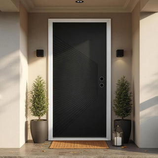 36" x 80" Black Fiberglass Entry Door, Pre-Primed Frame, Exterior Front Door with Knock-Down Easy Installation