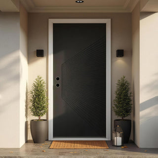 36" x 80" Black Fiberglass Entry Door, Pre-Primed Frame, Exterior Front Door with Knock-Down Easy Installation