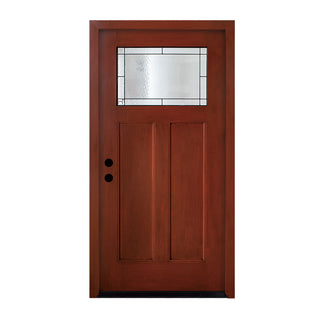 FRAMEWELL 36 x 80 Fiberglass Entry Door Knock-Down with Patina Caming Glass,Inswing Hand, K03