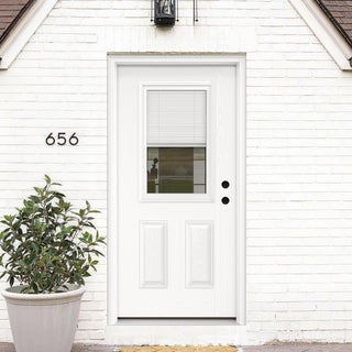 Front Door 36" x 80", Right-Hand Inswing, Primed Oak Grain Design with Blind Glass, Knock-Down Easy to Install
