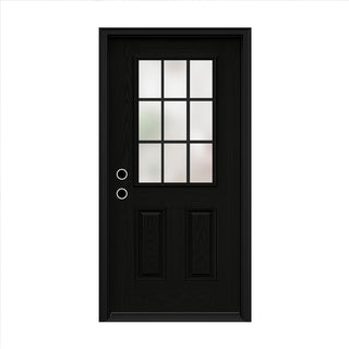 FRAMEWELL 36 x 80 Fiberglass Entry Door with Brickmould, Primed Wooden Grain
