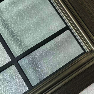FRAMEWELL 36in x 80in Wrought Iron Frosted Glass Smooth Brush Stained Fiberglass Door