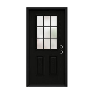 FRAMEWELL 36 x 80 Fiberglass Entry Door with Brickmould, Primed Wooden Grain