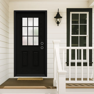 FRAMEWELL 36 x 80 Fiberglass Entry Door with Brickmould, Primed Wooden Grain