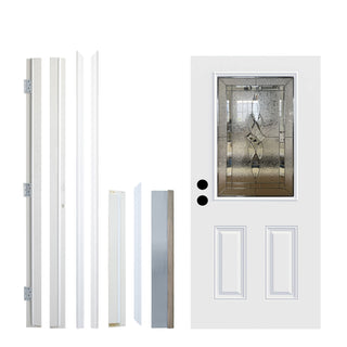 FRAMEWELL 36 X 80 Inches Left-hand inswing Decorative Glass 2-Panel  Fiberglass Entry Door