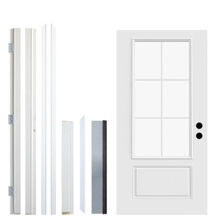 FRAMEWELL 36 x 80 Smooth Fiberglass Entry Door left-hand inswing ,6 Lite 3/4 View Clear Low-E Glass