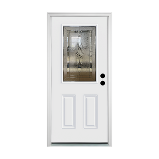 FRAMEWELL 36 X 80 Inches Left-hand inswing Decorative Glass 2-Panel  Fiberglass Entry Door
