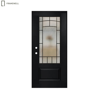 Smooth White Primed Fiberglass Entry Door Slab with 3/4 View Clear Glass + Cloud Glass