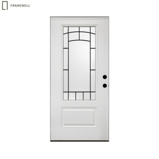 Smooth White Primed Fiberglass Entry Door with 3/4 View Clear Glass + Cloud Glass