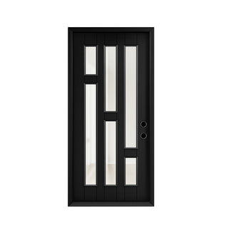FRAMEWELL 36 x 80 Black Smooth Finished Fiberglass Entry Door with Brickmould, High Quality Vinyl Frame