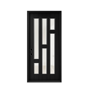 FRAMEWELL 36 x 80 Black Smooth Finished Fiberglass Entry Door with Brickmould, High Quality Vinyl Frame