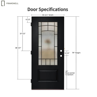 Smooth White Primed Fiberglass Entry Door Slab with 3/4 View Clear Glass + Cloud Glass