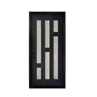 FRAMEWELL 36 x 80 Black Smooth Finished Fiberglass Entry Door with Brickmould, High Quality Vinyl Frame