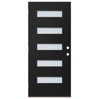 36" x 80" Contemporary Black Fiberglass Entry Door Slab – Pre-Bored with Integrated Privacy Glass