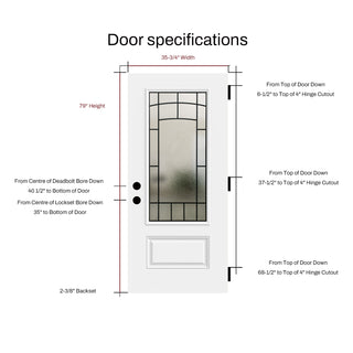 FRAMEWELL 36in x 80in Wrought Iron Frosted Glass Smooth Brush Stained Fiberglass Door