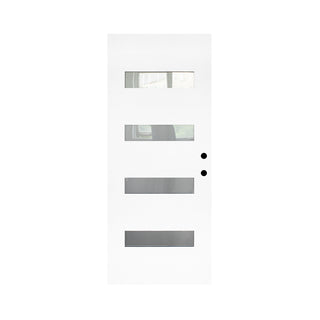 Contemporary Modern 4-Lite Fiberglass Entry Door Slab – Pre-Bored with Privacy Glass