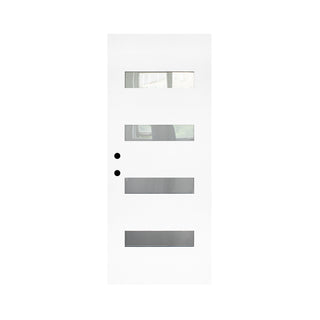 Contemporary Modern 4-Lite Fiberglass Entry Door Slab – Pre-Bored with Privacy Glass