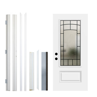 FRAMEWELL 36in x 80in Wrought Iron Frosted Glass Smooth Brush Stained Fiberglass Door