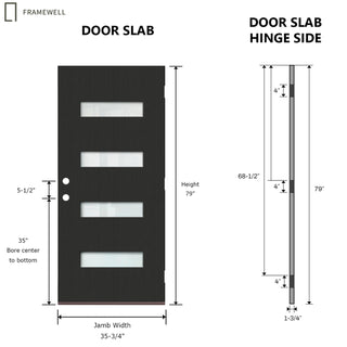 36 x 80 Fiberglass Entry Door with Brickmould, Frosted Glass, Black Finished Knock-Down Fiberglass Door