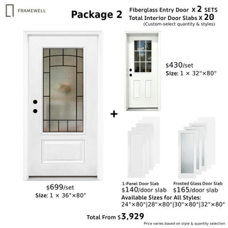Promotional Bundle 2: Fiberglass Entry Doors + Interior Door Slabs, Multiple Size Options Available