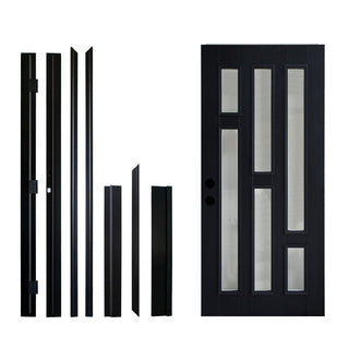 FRAMEWELL 36 x 80 Black Smooth Finished Fiberglass Entry Door with Brickmould, High Quality Vinyl Frame