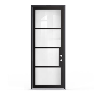 32x96/36x96 Slim‑Line 4‑Pane Low-E Clear Glass Entry Door Kit, Knock‑Down Vinyl Frame with Hinges, Threshold, Door Shoe