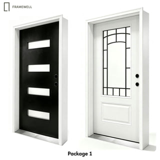 ‌Promotional Bundle‌: fiberglass doors+Shaker doors, All fiberglass door in the standard 36" x 80" size,with door slab, Brickmould and vinyl frame