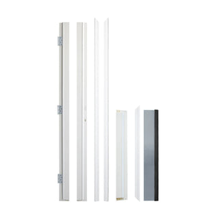 White fiberglass 5-lite front door components with frosted glass panels and jamb
