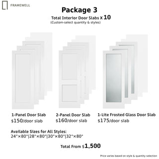 Promotional Bundle 3-5: Interior Door Slabs, Shaker Door + Frosted Glass Door Slabs, Multiple Size Options Available