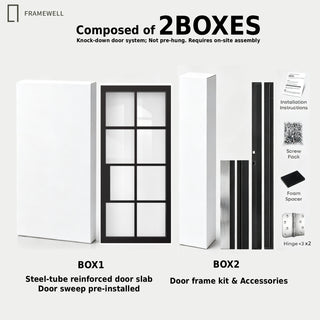 42 x 96 Slim-Line 8-Lite Low-E Clear Glass Entry Door Kit with Knock-Down Vinyl Frame, Hinges, Threshold & Door Shoe