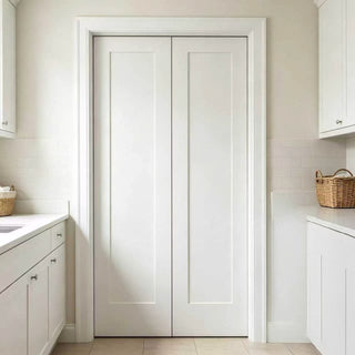 Multiple Sizes 1-Panel Shaker Style White Primed Solid Core Swing Door Slab, Not Pre-drilled and Not Included Hardware