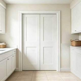 Multiple Sizes 2-Panel Shaker Style White Primed Solid Core Swing Door Slab, NOT Pre-drilled and NOT Included Hardware