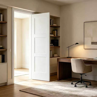 Multiple Sizes 3"or 5"-Panel Shaker Style White Primed Solid Core Swing Door Slab, NOT Pre-drilled and NOT Included Hardware