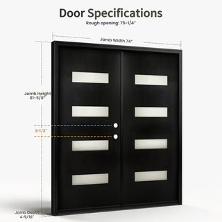 74" x 82" Fiberglass Double Entry Door 4-Lite 1-Panel Smooth Finish