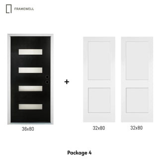 ‌Promotional Bundle‌: fiberglass doors+Shaker doors, All fiberglass door in the standard 36" x 80" size,with door slab, Brickmould and vinyl frame