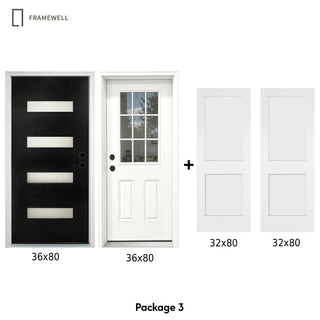 ‌Promotional Bundle‌: fiberglass doors+Shaker doors, All fiberglass door in the standard 36" x 80" size,with door slab, Brickmould and vinyl frame