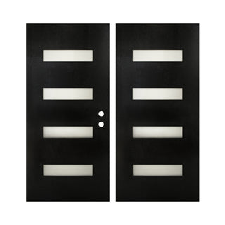 74" x 82" Fiberglass Double Entry Door 4-Lite 1-Panel Smooth Finish