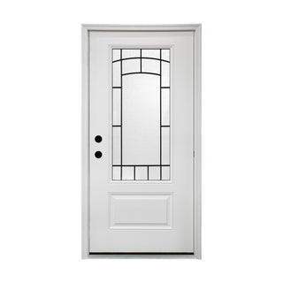 36 x 80 Smooth Fiberglass Entry Door with Brickmould,Vinyl Frame,3/4 View Clear Glass + Cloud Glass