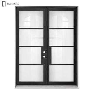 72 x 96 Slim-Line 4-Lite Low-E Clear Glass Double Entry Door Kit with Knock-Down Vinyl Frame, Hinges, Threshold & Door Shoe