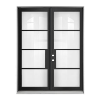 72 x 96 Slim-Line 4-Lite Low-E Clear Glass Double Entry Door Kit with Knock-Down Vinyl Frame, Hinges, Threshold & Door Shoe